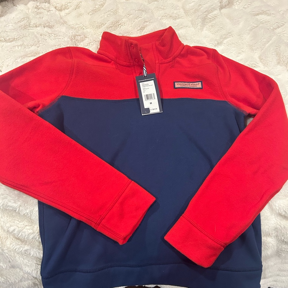 Vineyard Vines Red and Navy Fleece Pullover